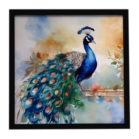 Peacock Framed Metal Print Bathroom, Kitchen, Office, Home Decor Wall Art Ready to Hang, Square, 8X8