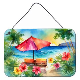 NEW Hawaii Hawaiian Hibiscus in Watercolor Wall or Door Hanging Prints Aluminum Metal Sign Kitchen Wall Bar Bathroom Plaque Home Decor, 8HX12W