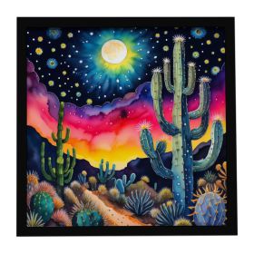 Colorful Queen of the Night Cactus Framed Metal Print Bathroom, Kitchen, Office, Home Decor Wall Art Ready to Hang, Square, 8X8