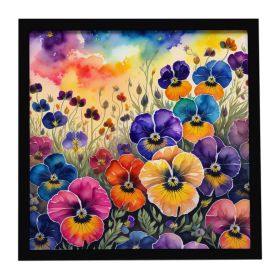 Colorful Pansies Framed Metal Print Bathroom, Kitchen, Office, Home Decor Wall Art Ready to Hang, Square, 8X8