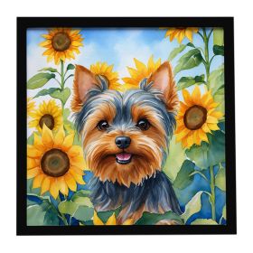 Yorkshire Terrier in Sunflowers Framed Metal Print Bathroom, Kitchen, Office, Home Decor Wall Art Ready to Hang, Square, 8X8