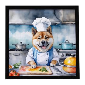 Akita The Chef Framed Metal Print Bathroom, Kitchen, Office, Home Decor Wall Art Ready to Hang, Square, 8X8
