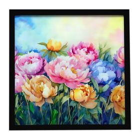 Peonies in Watercolor Framed Metal Print Bathroom, Kitchen, Office, Home Decor Wall Art Ready to Hang, Square, 8X8