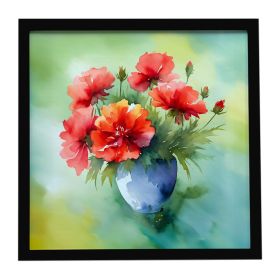 Ohio Scarlet Carnations in Watercolor Framed Metal Print Bathroom, Kitchen, Office, Home Decor Wall Art Ready to Hang, Square, 8X8
