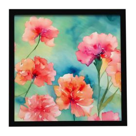 Carnations in Watercolor Framed Metal Print Bathroom, Kitchen, Office, Home Decor Wall Art Ready to Hang, Square, 8X8