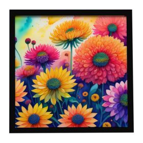 Chrysanthemums in Color Framed Metal Print Bathroom, Kitchen, Office, Home Decor Wall Art Ready to Hang, Square, 8X8