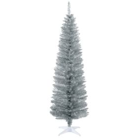 6' Artificial Pencil Christmas Tree, Slim Xmas Tree with 390 Realistic Branch Tips and Plastic Stand, Silver (Option: Silver-810x170x180 mm)
