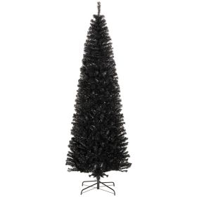 HOMCOM 8ft Pencil Christmas Tree, Unlit Artificial Christmas Tree Slim Douglas Fir Xmas Tree With Realistic Branches, Halloween Tree With 1168 Ti (Option: BLACK)