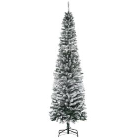 HOMCOM 7.5' Tall Unlit Snow-Flocked Slim Artificial Christmas Tree With Realistic Branches And 738 Tips (Option: GREEN)