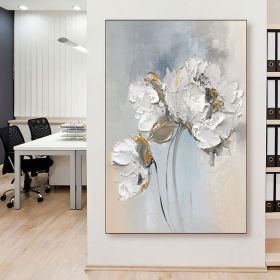 Handmade Oil Painting Fancy Wall Art Personalized Gifts Abstract White Floral Painting On canvas Large Flower Oil Painting Minimalist Modern Livi (style: 01, size: 60X90cm)