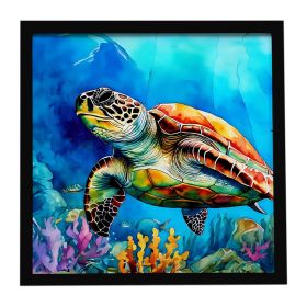 Loggerhead Sea Turtle Framed Metal Print Bathroom, Kitchen, Office, Home Decor Wall Art Ready to Hang, Square, 8X8 (Default: Default)