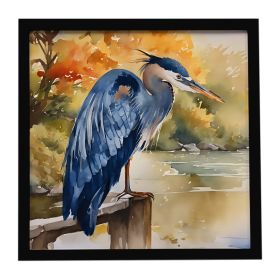 Blue Heron Framed Metal Print Bathroom, Kitchen, Office, Home Decor Wall Art Ready to Hang, Square, 8X8 (Default: Default)