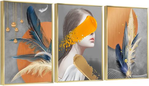 Framed Canvas Wall ArtOil Paintings Impressionism Aesthetic Prints Canvas Paintings for Living Room Bedroom Office Home; 3 Panels (GOLD: 24*36)