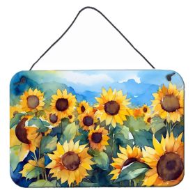 NEW Sunflowers in Watercolor Wall or Door Hanging Prints Aluminum Metal Sign Kitchen Wall Bar Bathroom Plaque Home Decor, 8HX12W, Multicolor (Default: Default)