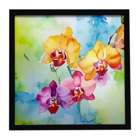 Orchids in Watercolor Framed Metal Print Bathroom, Kitchen, Office, Home Decor Wall Art Ready to Hang, Square, 8X8 (Default: Default)