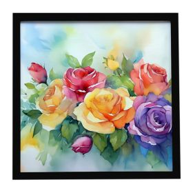 Roses in Watercolor Framed Metal Print Bathroom, Kitchen, Office, Home Decor Wall Art Ready to Hang, Square, 8X8 (Default: Default)