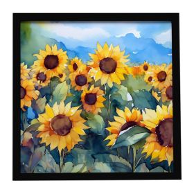 Sunflowers in Watercolor Framed Metal Print Bathroom, Kitchen, Office, Home Decor Wall Art Ready to Hang, Square, 8X8 (Default: Default)