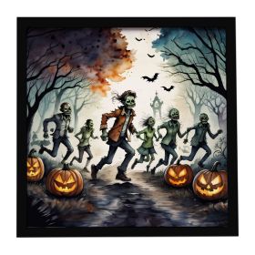 Zombies Spooky Halloween Framed Metal Print Bathroom, Kitchen, Office, Home Decor Wall Art Ready to Hang, Square, 8X8 (Default: Default)