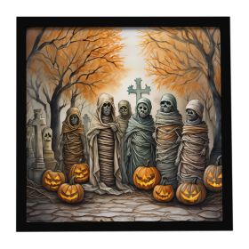 Mummies Spooky Halloween Framed Metal Print Bathroom, Kitchen, Office, Home Decor Wall Art Ready to Hang, Square, 8X8 (Default: Default)