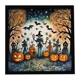 Papel Picado Skeletons Spooky Halloween Framed Metal Print Bathroom, Kitchen, Office, Home Decor Wall Art Ready to Hang, Square, 8X8 (Default: Default)