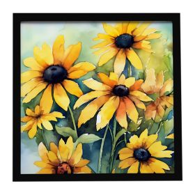 Maryland Black-Eyed Susans in Watercolor Framed Metal Print Bathroom, Kitchen, Office, Home Decor Wall Art Ready to Hang, Square, 8X8 (Default: Default)