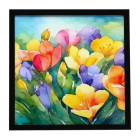 Freesias in Watercolor Framed Metal Print Bathroom, Kitchen, Office, Home Decor Wall Art Ready to Hang, Square, 8X8 (Default: Default)