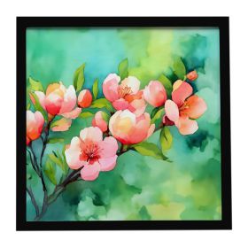 Delaware Peach Blossom in Watercolor Framed Metal Print Bathroom, Kitchen, Office, Home Decor Wall Art Ready to Hang, Square, 8X8 (Default: Default)