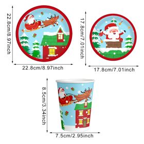 Christmas Paper Plates And Cups Set Decorations For 10 Guests Santa Claus Elk Pattern Plates And Cups For Winter Holiday Christmas Party Decorati (Option: 1set)